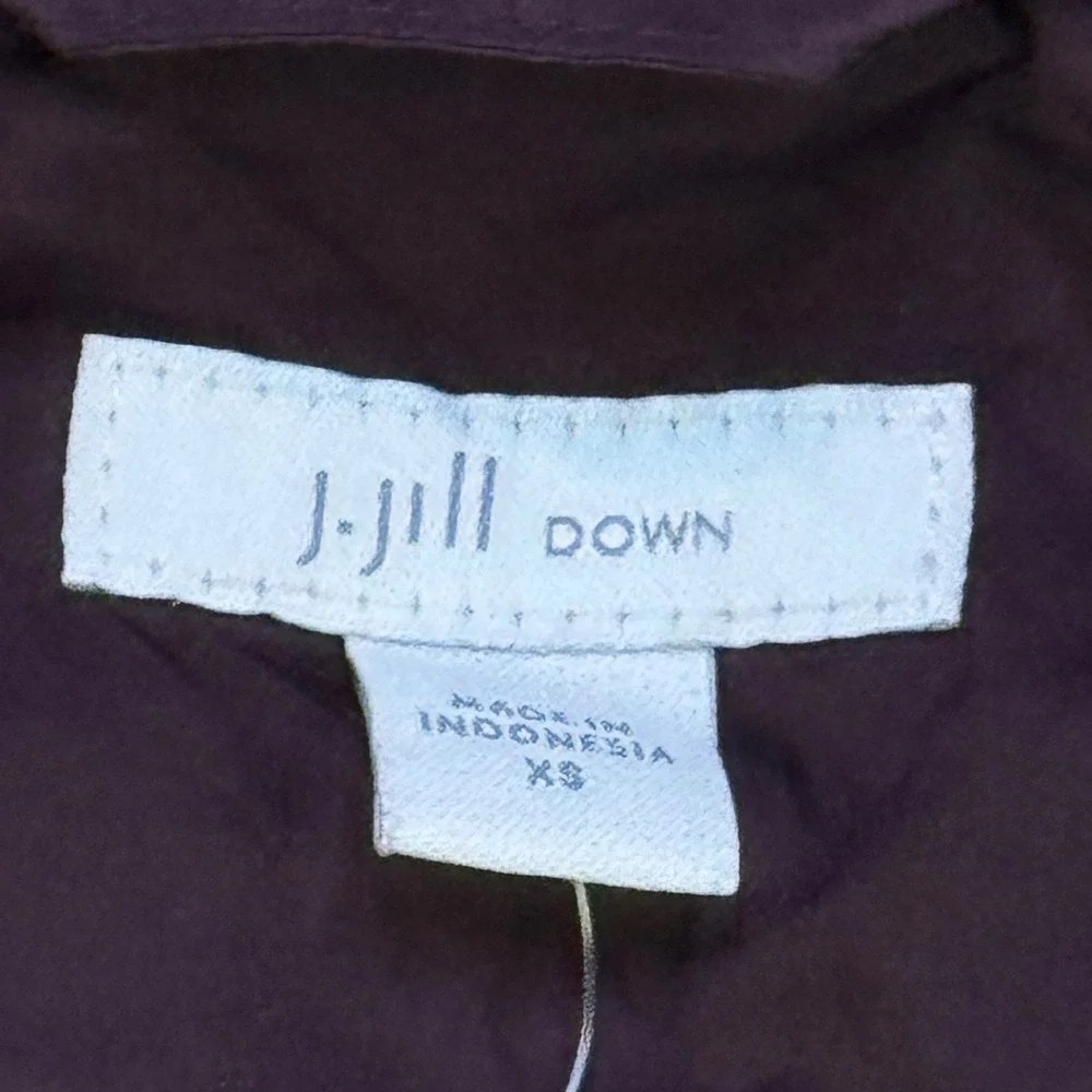 J.Jill Down Hooded Long Puffer Vest Plum Purple Snap Zip Sleeveless NWT XS‎